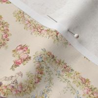 Antiqued Rococo Roses Bouquets And Ornaments And Queen Marie Antoinette - Antiqued Flowers Tendrils Rococo Damask Wallpaper  - blush and rose quartz