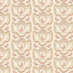 Antiqued Rococo Roses Bouquets And Ornaments And Queen Marie Antoinette - Antiqued Flowers Tendrils Rococo Damask Wallpaper  - blush and rose quartz