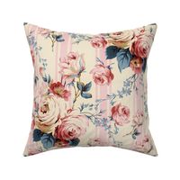 Antiqued Rococo Roses And Stripes - Rococo Fabric - Victorian Wallpaper - blush and rose quartz