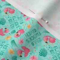 Small Scale Zero Flocks Given Pink Watercolor Flamingoes on Tropical Minty Green