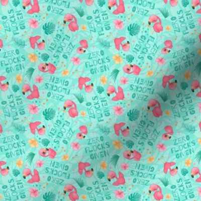 Small Scale Zero Flocks Given Pink Watercolor Flamingoes on Tropical Minty Green