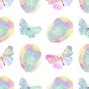 Pastel Rainbow Glitter Butterflies and Flowers 2