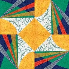 Euphoric Spring Anvil and trailing star patchwork block tiles textured jonquil and gold with emerald green and dark blue