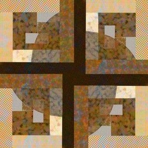Euphoric Spring patchwork block, squares and semi circles with opacity geometric abstract  in Art Deco earthy hues