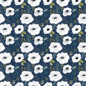 White Floral on Navy Blue Avaleigh Collection 6 inch