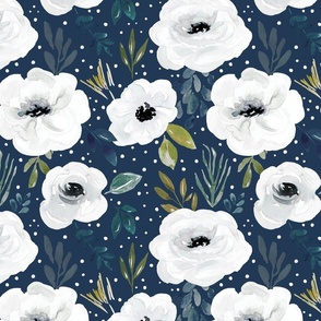 White Floral on Navy Blue Avaleigh Collection 12 inch