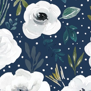 White Floral on Navy Blue Avaleigh Collection 24 inch