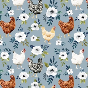 Chicken Floral on Blue Avaleigh Collection 12 inch