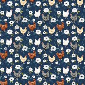 Chicken Floral on Navy Blue Avaleigh Collection 6 inch