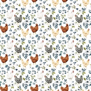Chicken Floral on White Avaleigh Collection 6 inch