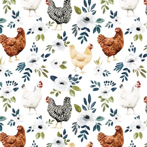 Chicken Floral on White Avaleigh Collection 12 inch