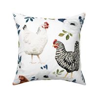 Chicken Floral on White Avaleigh Collection 24 inch