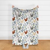 Chicken Floral on White Avaleigh Collection 24 inch