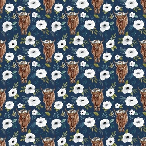 Highland Cow  Floral on Navy Blue - Avaleigh Collection 6 inch