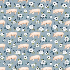 Pig  Floral on Blue - Avaleigh Collection 6 inch