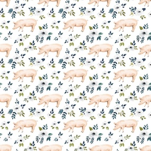 Pig  Floral on White - Avaleigh Collection 6 inch
