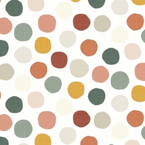 boho casual dots - green yellow terracotta - textured crooked dots wallpaper and fabric