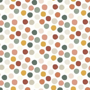 small boho casual dots - green yellow terracotta - textured crooked dots wallpaper and fabric