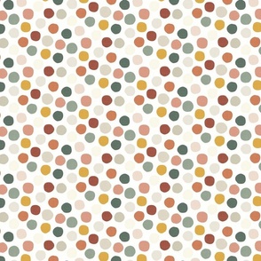 micro boho casual dots - green yellow terracotta - textured crooked dots wallpaper and fabric