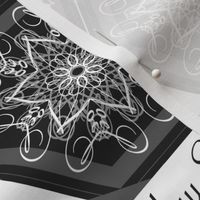 Calligraphic Snowflake napkins (or coasters, or ornaments...) on charcoal