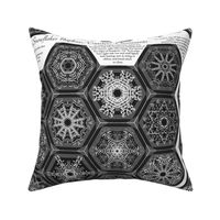 Calligraphic Snowflake napkins (or coasters, or ornaments...) on charcoal
