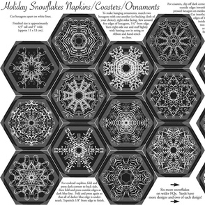 Calligraphic Snowflake napkins (or coasters, or ornaments...) on charcoal