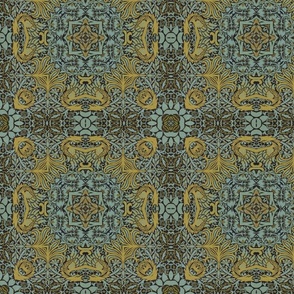 William Morris Tribute Kaleidoscope Tile Green Beige Teal