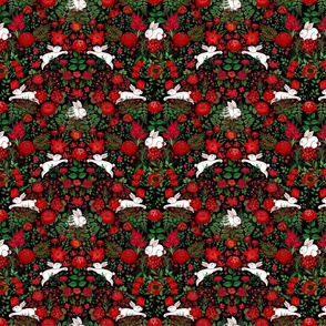  Restful and Raucous Rabbits in a Red Garden (tiny scale black background) 