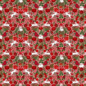 Restful and Raucous Rabbits in a Red Garden (tiny scale rosy background)