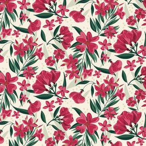 Oleander Garden in Viva Magenta, Green and Cream