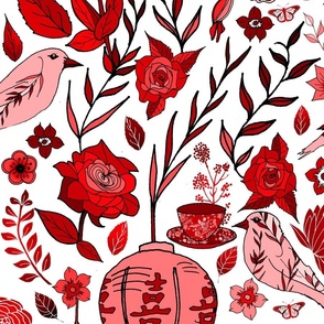 Chinoiserie Garden in Red (large scale) 