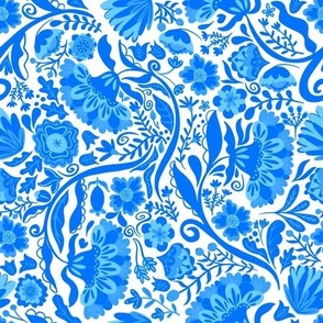 Blue white folk flowers floral