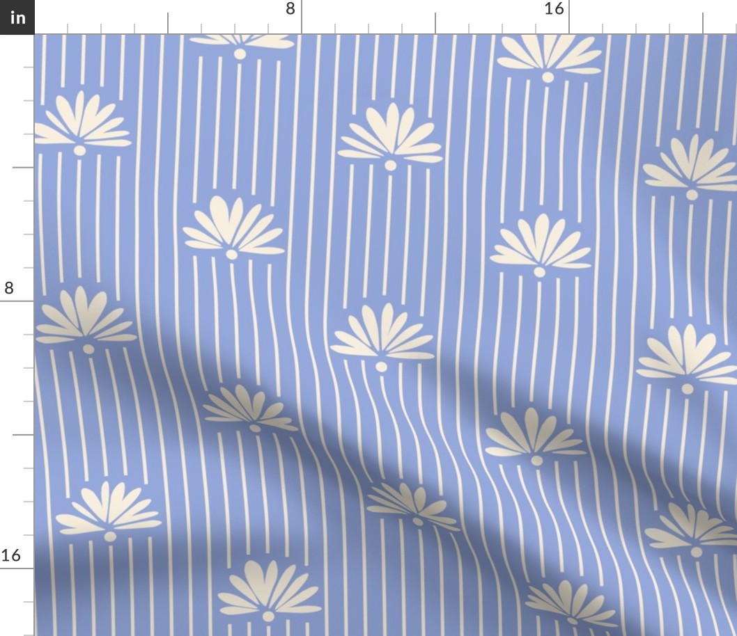 Fan flowers on stripes // Blue