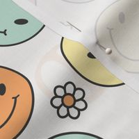 (M Scale) Retro Groovy Multicolored Smiley Faces and Daisies