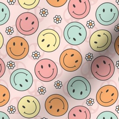 (S Scale) Retro Groovy Multicolored Smiley Faces and Daisies