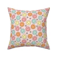 (S Scale) Retro Groovy Multicolored Smiley Faces and Daisies