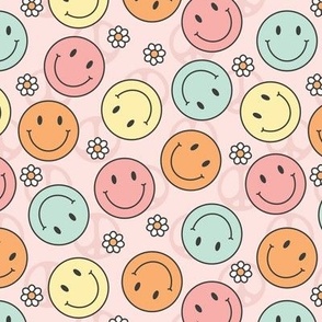 (S Scale) Retro Groovy Multicolored Smiley Faces and Daisies