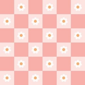 (S Scale) Retro Groovy Pink Gingham Plaid with Daisies
