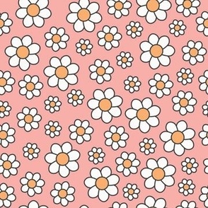 (S Scale) Groovy Retro Daisies with Outlines on Pink