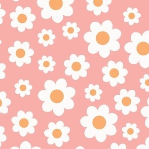 (M Scale) Groovy Retro Daisies without Outlines on Pink