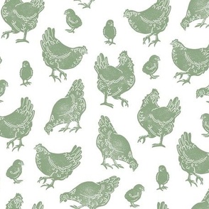 Block Print Sage Green Chickens by Angel Gerardo