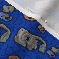 Colored Skulls Comedy & Tragedy on Blue Honeycomb