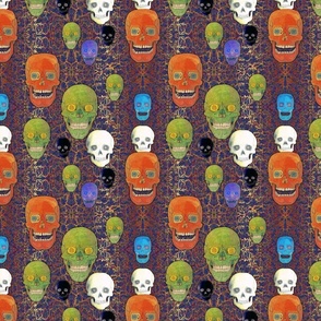 Colored Skulls on a Purple & Gold Fractal Mix Background