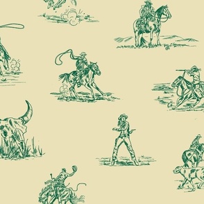Stick Em' Up - Army - Western Toile, Cowboy Toile, Vintage Toile