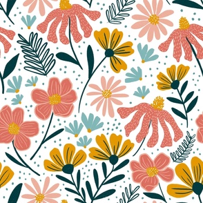 Jumbo // Adeline Flowers: Spring Coneflower, Daisy, Leaves, Abstract Florals  