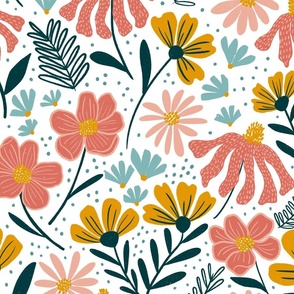 Large // Adeline Flowers: Spring Coneflower, Daisy, Leaves, Abstract Florals  