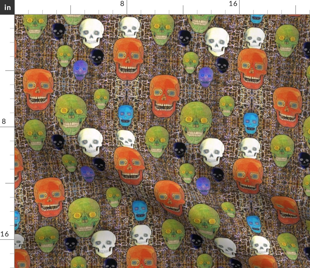 Colored Skulls on a Honey Gold & Violet Fractal Mix Background