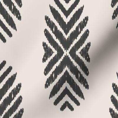 tribal ikat medallions in ivory and  charcoal gray
