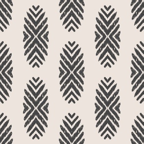 tribal ikat medallions in ivory and  charcoal gray