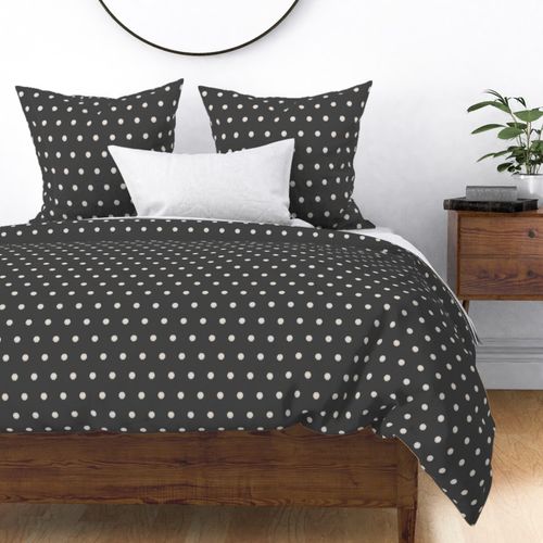 polka dots in charcoal grey with  ivory dots